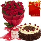 Order Online Midnight Red Rose Bouquet and 500gms Black Forest Cake Card Delivery in Hooghly Sameday Lowcost
