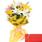 Order Online White Yellow Lilies flower bouquet delivery in Gandhinagar at midnight 