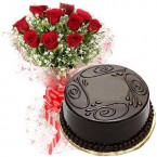 Order Online Red Roses Bouquet and Eggless Chocolate Truffle Cake in Gandhinagar