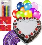 Order Online Midnight 1Kg Heart Shaped Black Forest Cake n Chocolate Gifts Combo Delivery in Hooghly Sameday Lowcost
