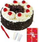 Order Online Midnight Fresh Half Kg Black Forest Cake Candle Greeting Card  Delivery in Hooghly Sameday Lowcost