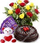 Order Online Midnight 500 gms chocolate cake Red Roses bouquet teddy Chocolate Delivery in Hooghly Sameday Lowcost