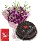 Order Online Midnight 500gms Chocolate Cake n Orchids Bouquet Delivery in Hooghly Sameday Lowcost