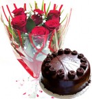 Order Online Midnight Red Roses Bunch Eggless Chocolate Truffle Cake Delivery in Hooghly Sameday Lowcost