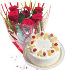 Order Online Midnight Red Roses Bunch Eggless Pineapple Cake Delivery in Hooghly Sameday Lowcost