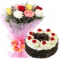 Order Online Black Forest Cake n Mix Roses flower bouquet Gandhinagar