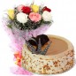 Order Online 500gms butterscotch Cake With Mix Pink White Yellow Roses flower bouquet in Gandhinagar 
