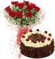 Order Online Eggless Black Forest Cake N Red Roses Bouquet in Gandhinagar