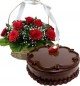 Order Midnight Online 500gms Chocolate Traffle Cake Half Kg N Red Roses flower Basket in Gandhinagar
