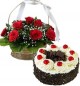 Order Online Black Forest Cake n Red Roses flower bouquet Delivery in Gandhinagar