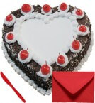 send Eggless Heart Shape Blackforest Cake 1Kg with Card delivery
