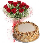 send Eggless Butterscotch Cake n Red Roses delivery