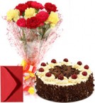 send Mix Carnations Bouquet Eggless black Forest Cake delivery