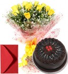 send Yellow Roses Bouquet Half Kg Eggless Chocolate Cake delivery