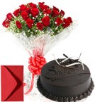 send Big Roses Bouquet n Eggless Chocolate Cake delivery
