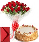 send Big Roses Bouquet n Eggless Butterscotch Cake delivery