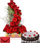 send Just Roses Bouquet n Eggless Black Forest Cake delivery