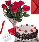 send Any Occasion Black Forest Cake N Roses Bunch delivery