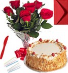 send Any Occasion Butterscotch Cake N Roses Bunch delivery