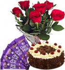send Red Roses Bunch Eggless Black Forest Cake n Chocolate delivery