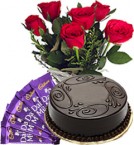 send Red Roses Bunch Eggless Chocolate Truffle Cake n Chocolate delivery