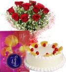send Red Roses Bouquet Eggless Pineapple Cake n Cadbury Celebrations Box delivery
