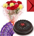 send Eggless Chocolate Traffle Cake Carnation Bouquet N Chocolate delivery