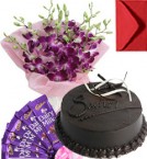 send Eggless Chocolate Traffle Cake Orchid Bouquet N Chocolate delivery