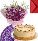 send Eggless Butterscotch Cake Orchid Bouquet N Chocolate delivery