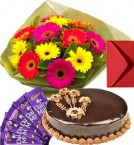send Eggless Chocolate Truffle Cake Gerbera Bouquet N Chocolate delivery