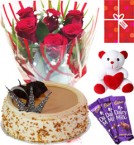 send Eggless Butterscotch Cake Roses Teddy Chocolate Starter Combo delivery