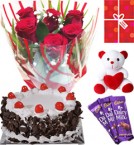 send Eggless Butterscotch Cake Roses Teddy Chocolate Starter Combo delivery