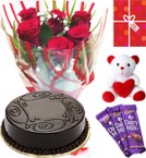 send Eggless Chocolate Traffle Cake Roses Teddy Chocolate Starter Combo delivery