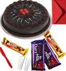 send Eggless Chocolate Traffle Cake with Chocolate gift pack n Greeting Card delivery