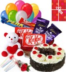 send Any Time Eggless Black Forest Cake Chocolate Teddy Balloons delivery