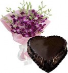 send 1Kg Heart Shape Chocolate Truffle Cake N Orchids Bouquet delivery