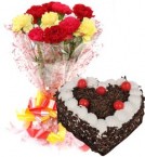 send 1Kg Heart Shape Black Forest Cake N Carnations Bouquet delivery