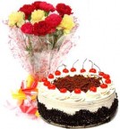 send Black Forest Cake Half Kg N Carnations Bouquet delivery
