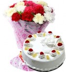 send 1Kg Pineapple Cake with Carnations Bouquet delivery