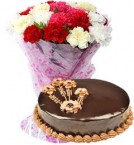 send 1Kg Chocolate Truffle Cake with Carnations Bouquet delivery