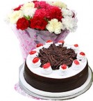 send 1Kg Black Forest Cake with Carnations Bouquet delivery