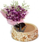 send Butterscotch Cake Half Kg N Orchids Bouquet delivery
