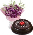 send  Chocolate Truffle Cake Half Kg N Orchids Bouquet delivery
