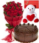 send Big Red Rose Bouquet 500gms Black Forest Cake Teddy Card delivery