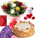 send 1Kg Butter Scotch Cake Roses Bouquet Teddy N Chocolate Combo Gift delivery