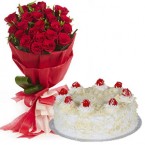 send 2 kg White Forest Cake Roses Bouquet Gift delivery