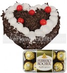 send 1Kg Heart Shape Black Forest Cake 16 Ferrero Rocher Chocolate Gift delivery
