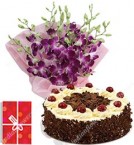 send Order500gms Black Forest Cake Orchids Bouquet Delivery
