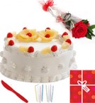 send Eggless Half Kg Pineapple Cake Candle Greeting Card delivery