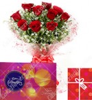 send Red Roses Bouquet n Cadbury Celebrations Chocolate Gift Box delivery